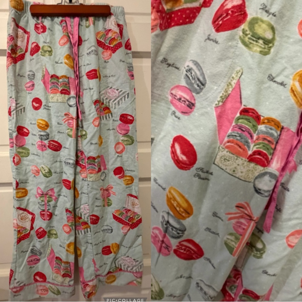 Nick & Nora Light Blue Macaron Print flannel Pajama Pants - Pink Accent Sz s